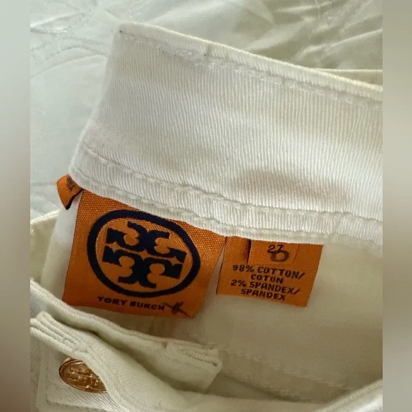 Tory Burch White Boot Cut Jeans Distressed Style - Picture 7 of 9